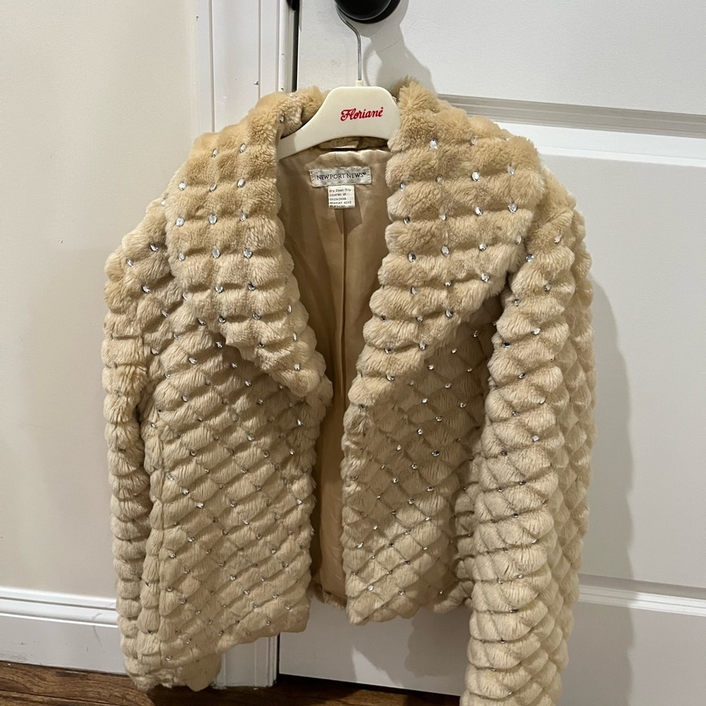 EUC Newport News Faux Fur Crystal Accent Jacket Coat S